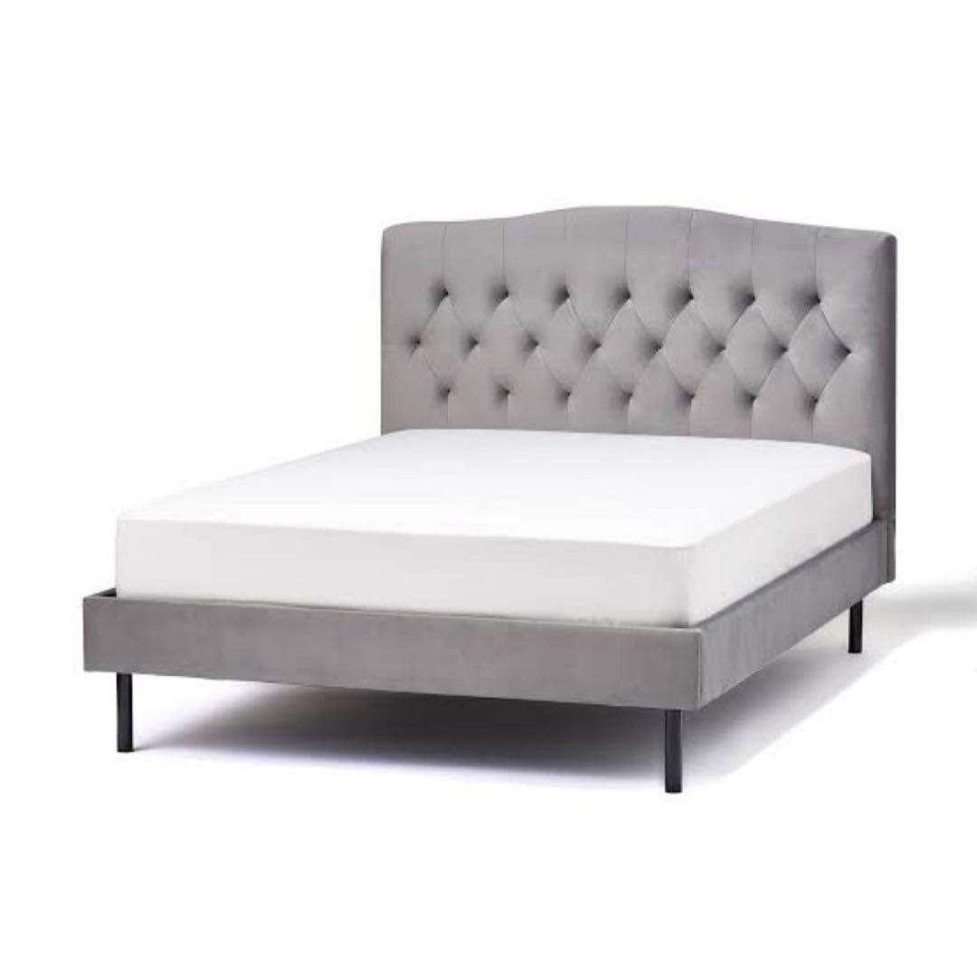フランフラン　グレー　ベロア　ベッド　ダブル　ホテルライク