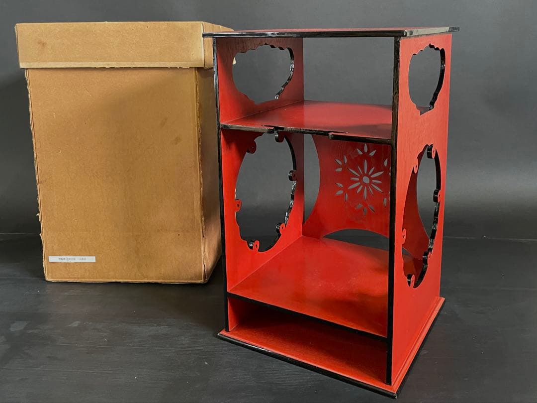 【美品】「母」 江戸千家 一元斎好 雪輪棚 朱漆 柿合わせ 元箱 （212あ⑤）