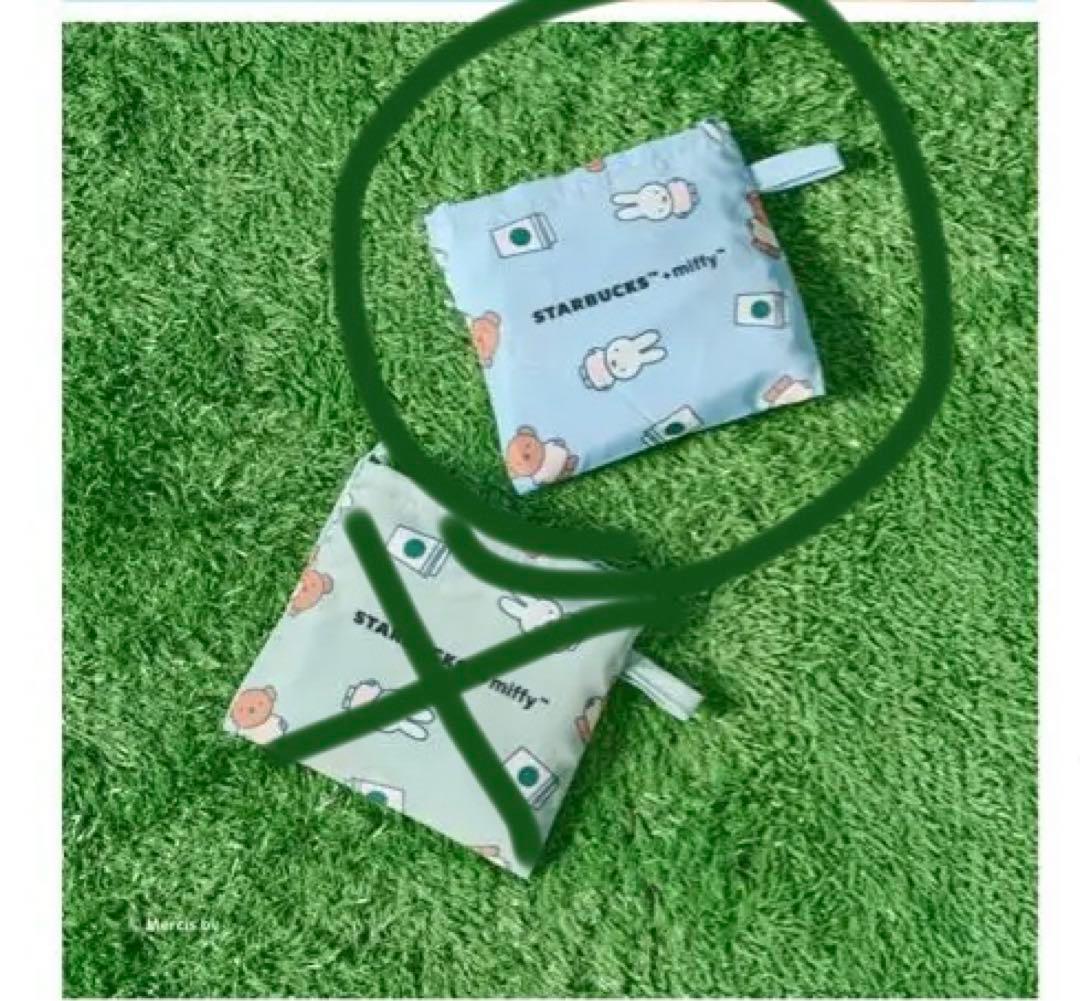【2点セット】スターバックス×ミッフィー、トートバッグ（緑）、エコバッグ（水色）