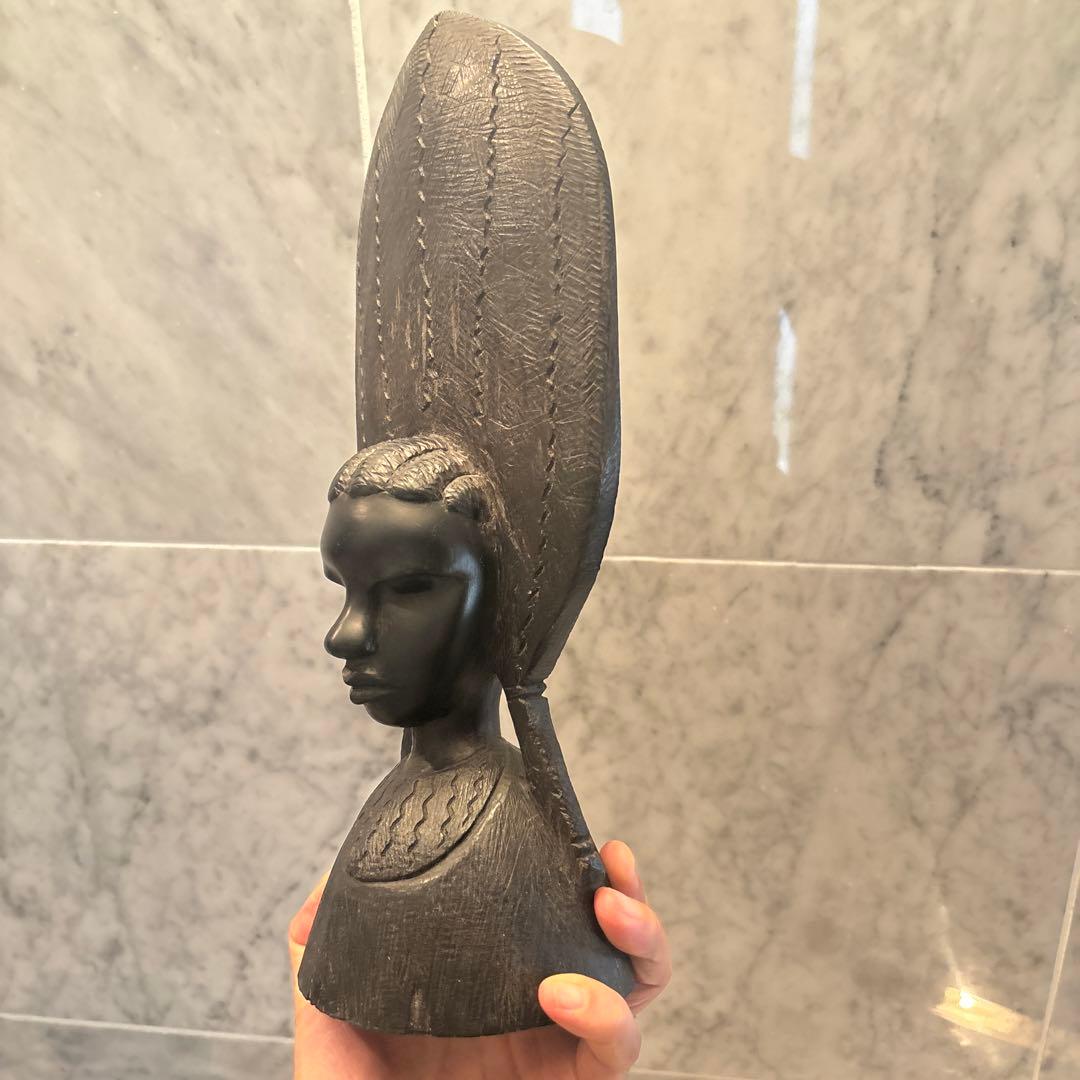 東アフリカアンティーク　美しい瞳と圧倒的な存在感の木彫りオブジェ