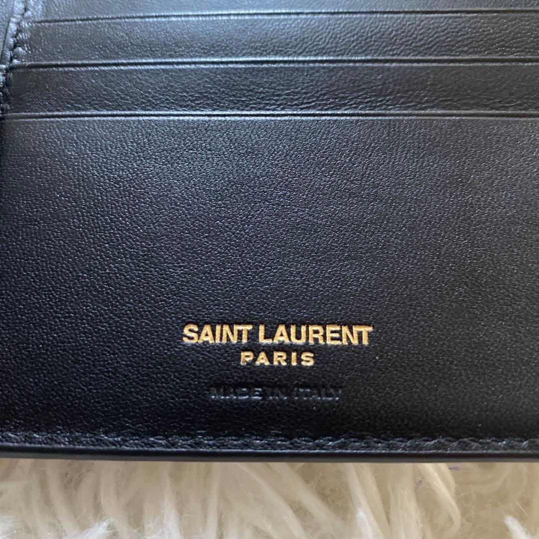 ゆずイヴサンローラン 黒 マネークリップ クロコ ゴールドロゴ YSL