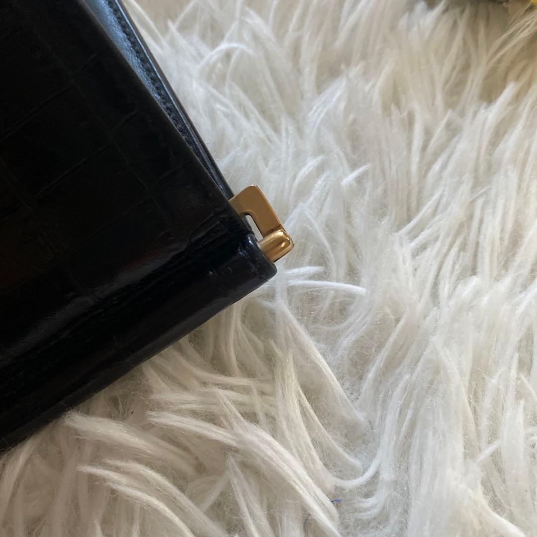 ゆずイヴサンローラン 黒 マネークリップ クロコ ゴールドロゴ YSL