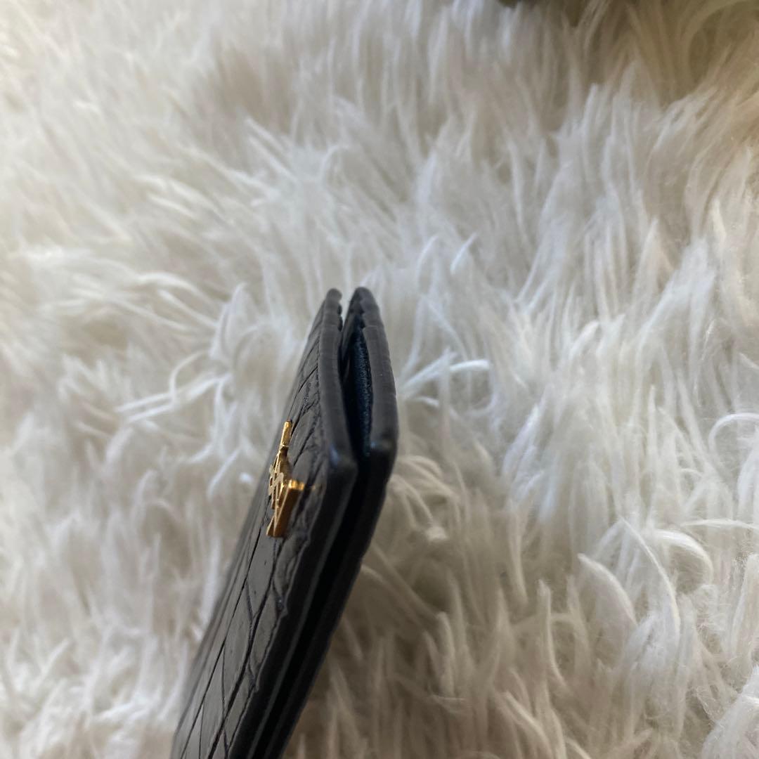 ゆずイヴサンローラン 黒 マネークリップ クロコ ゴールドロゴ YSL