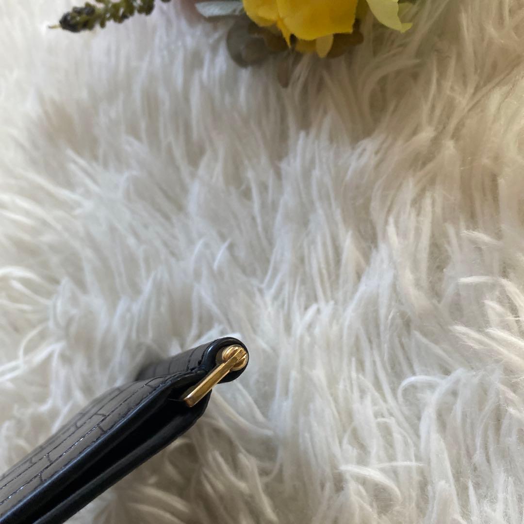 ゆずイヴサンローラン 黒 マネークリップ クロコ ゴールドロゴ YSL
