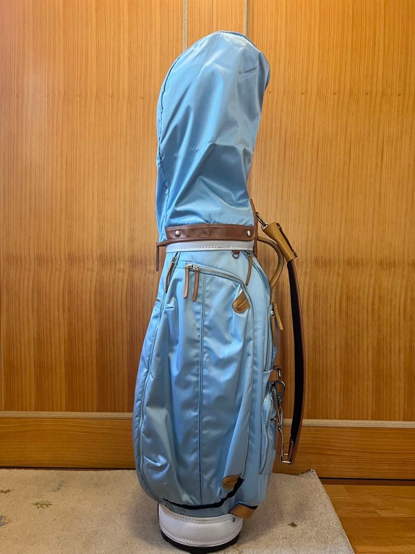 考英舎 ナイロンキャディバッグ サックス/ホワイト/キャメル