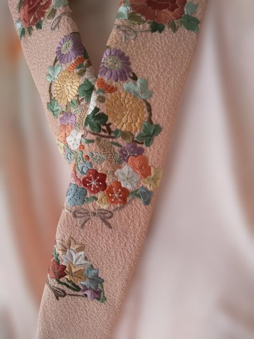 朱赤蝶柄着物　小物付きフルセット　正絹　7歳