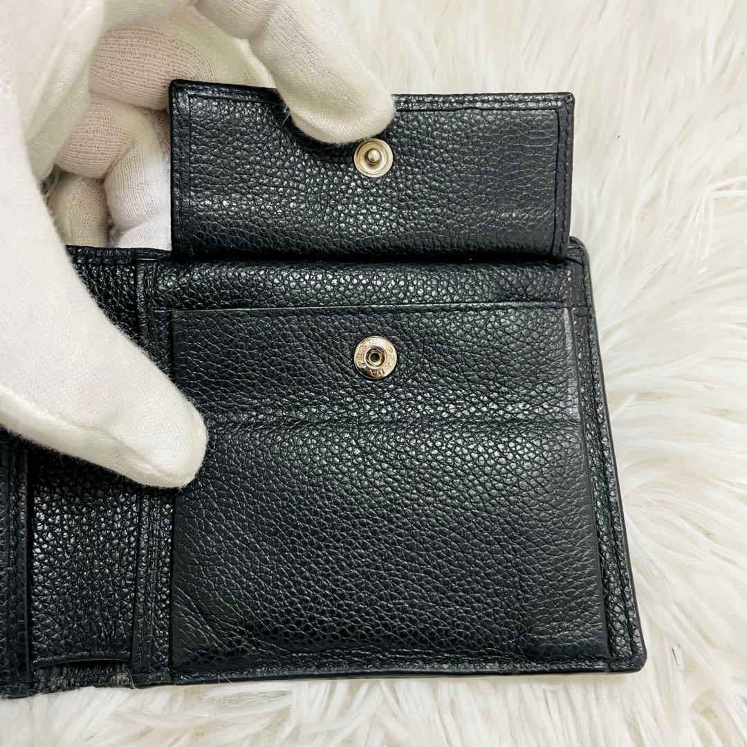 極美✨PRADA 二つ折り財布 ご銭入れ カード入れ 三角ロゴ レザー 黒