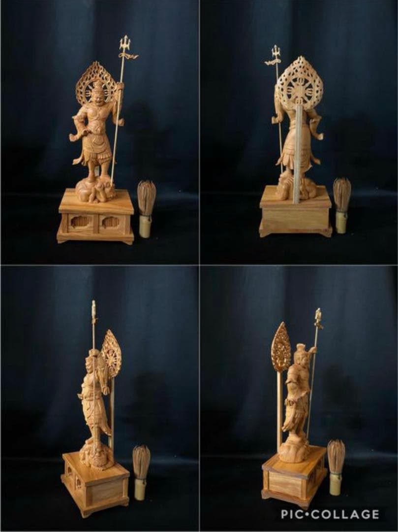 井波彫刻　仏教工芸品　総ケヤキ材　仏師で仕上げ品　四天王像一式