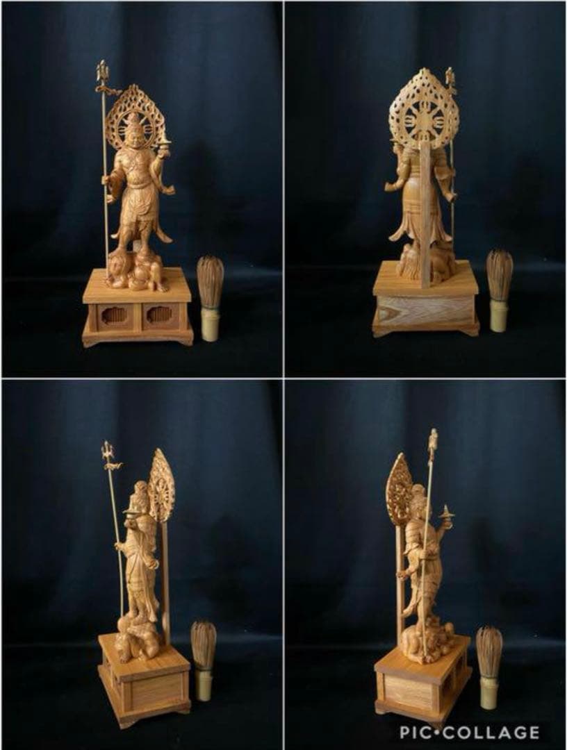 井波彫刻　仏教工芸品　総ケヤキ材　仏師で仕上げ品　四天王像一式