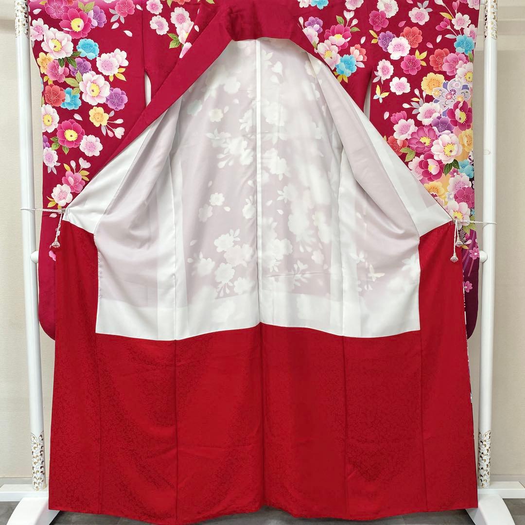 ⭐︎K0816 美品 正絹 振袖 レンタル店放出品 ガード加工 花柄 赤 9号