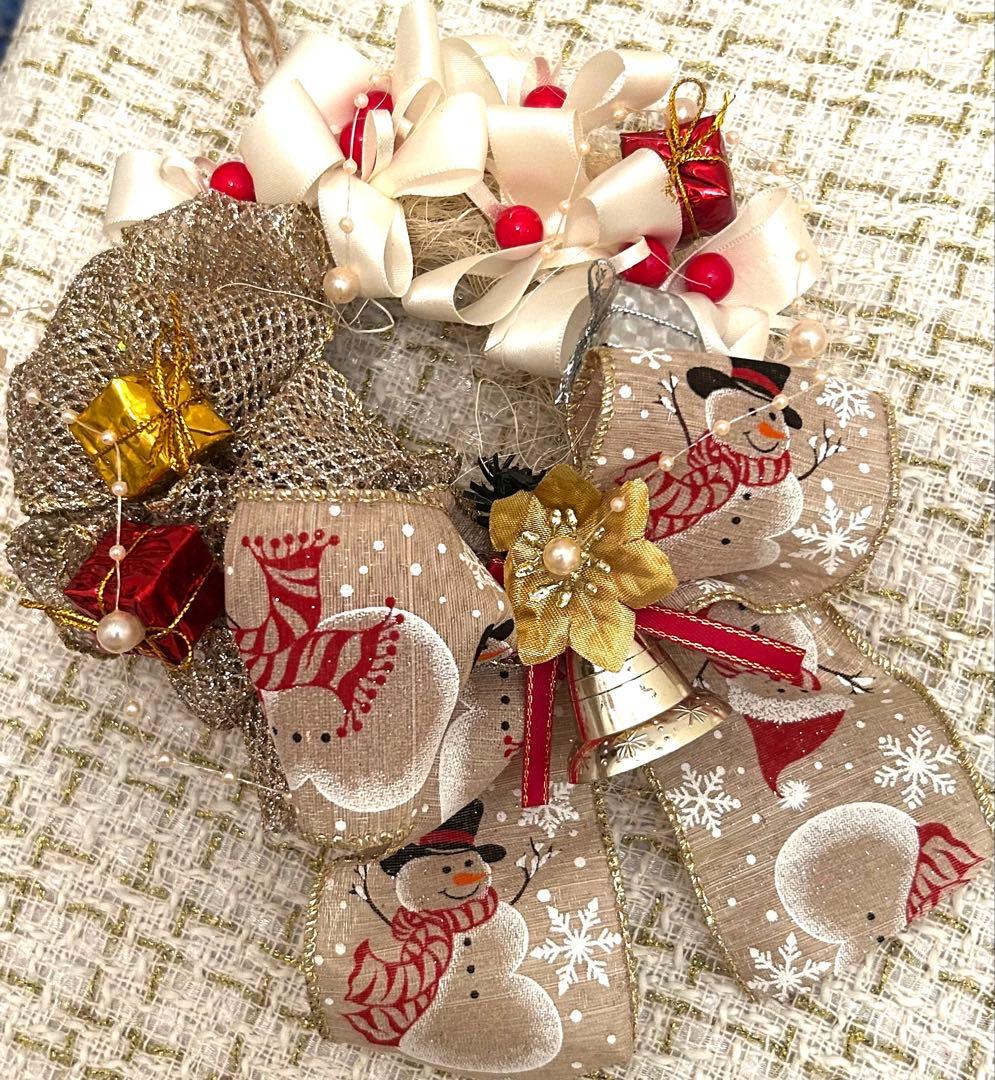 «822»◤完売◢早割りクリスマスリース*ゴールドリボン*華やかな可愛いリース