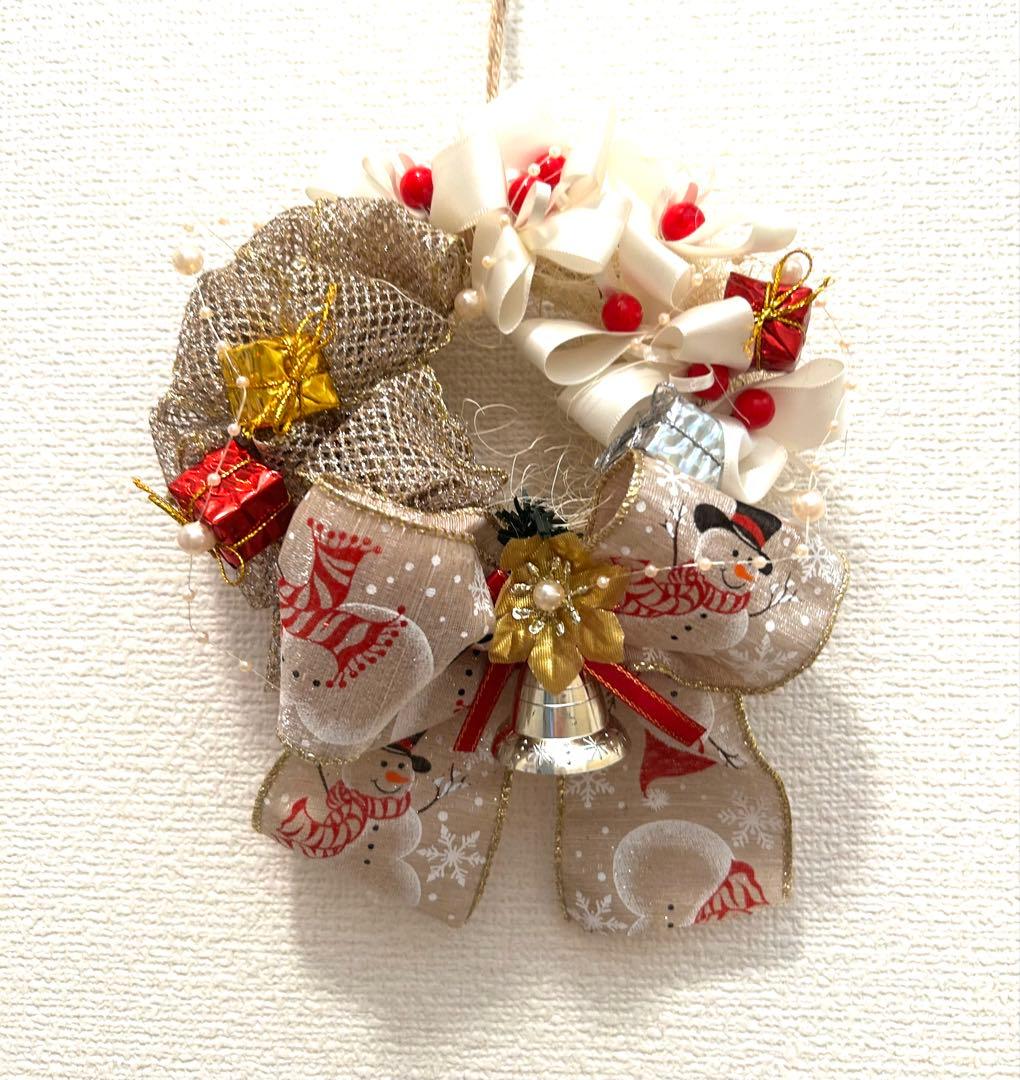 «822»◤完売◢早割りクリスマスリース*ゴールドリボン*華やかな可愛いリース