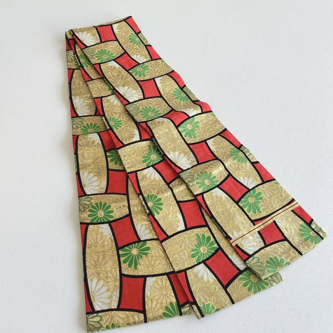 七五三美品フルセット７歳女の子新品未使用着物長襦袢丸帯草履バッグ小物化繊赤地菊梅