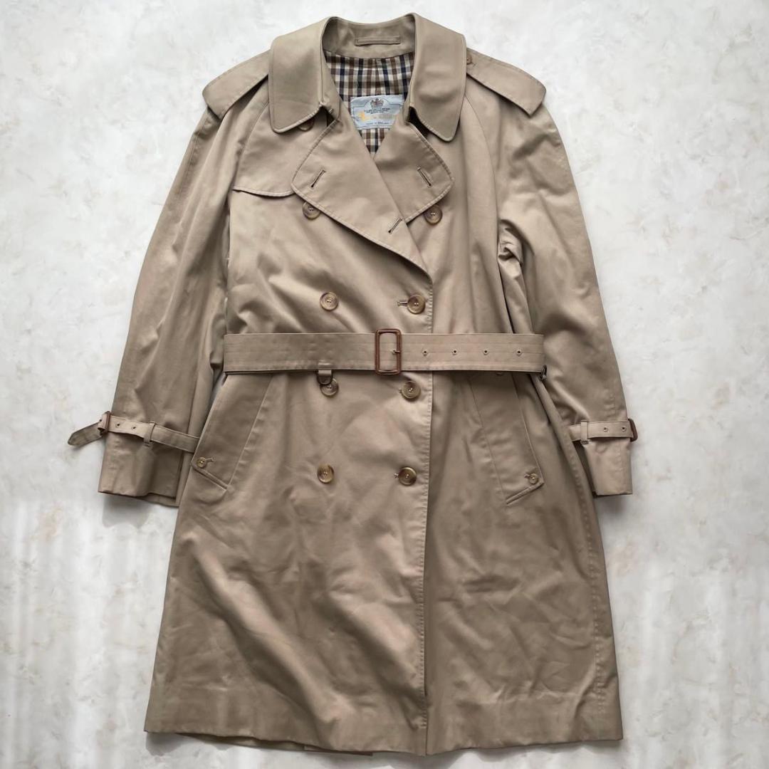 希少80s　Aquascutum　トレンチコート　チェック　英国製　XL〜XXL
