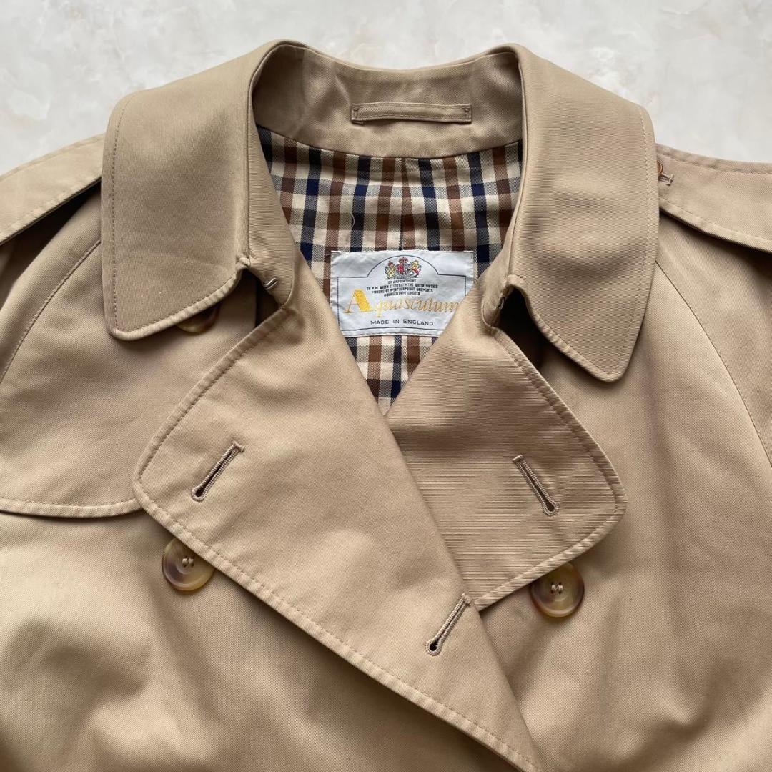 希少80s　Aquascutum　トレンチコート　チェック　英国製　XL〜XXL