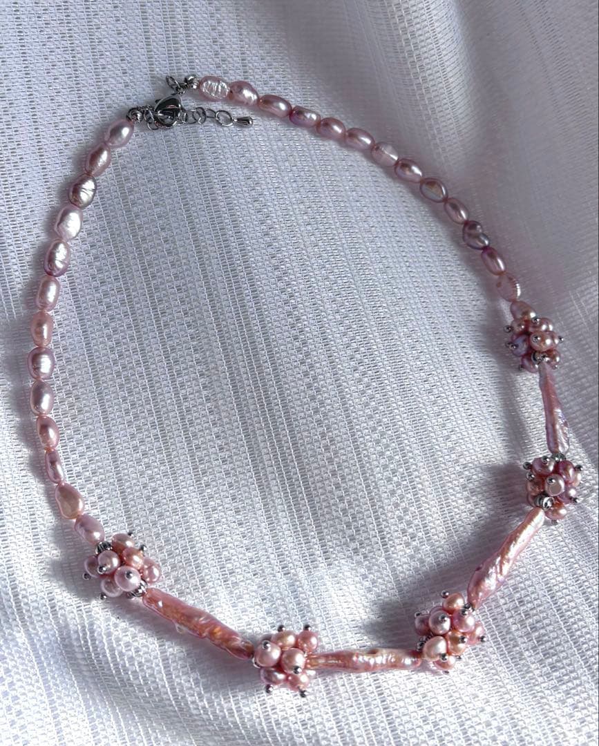 全品半額セール 天然淡水真珠 バロック パールネックレス 粉紫オーロラ 姫