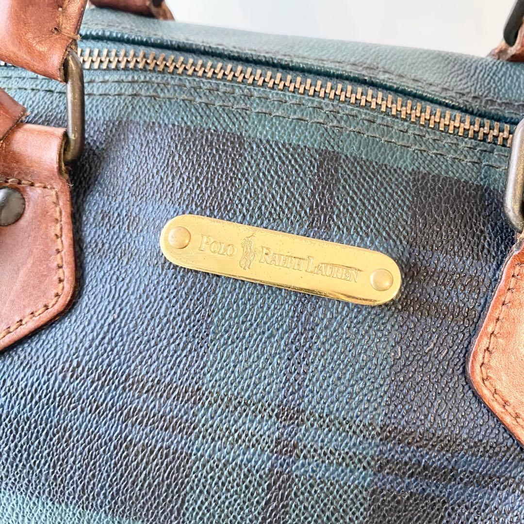 POLO RALPH LAUREN チェック柄 ボストンバッグ PVC レザー