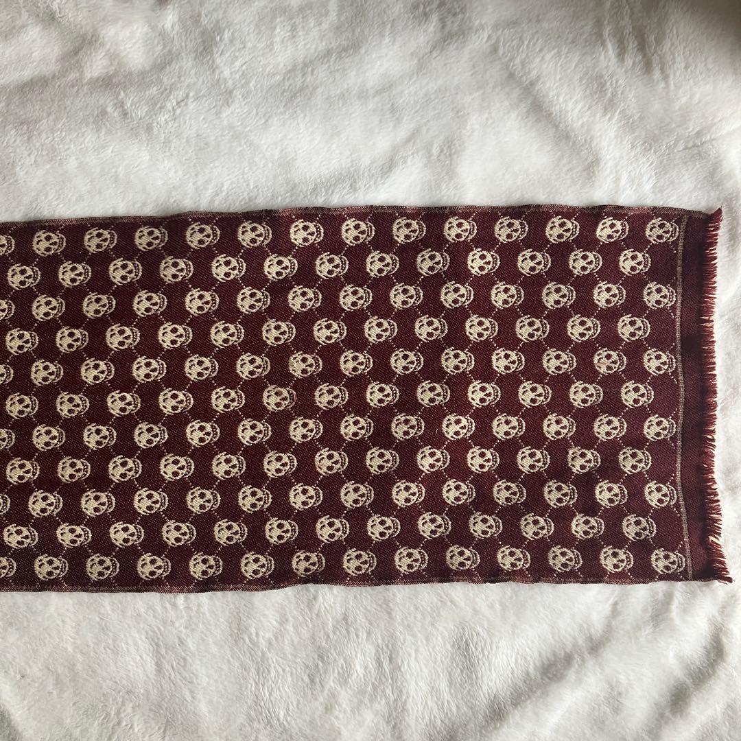 アレキサンダーマックイーン ウール スカルジャガード フリンジマフラー ブラウン