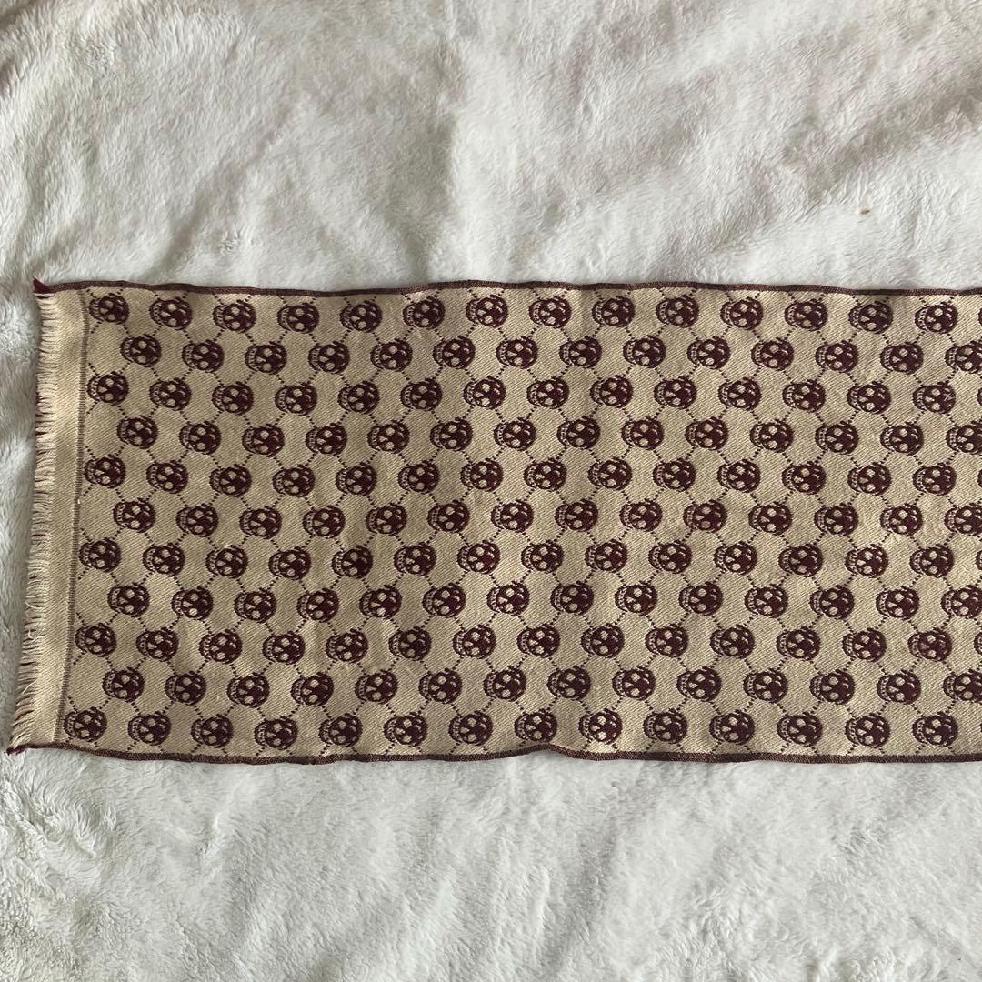 アレキサンダーマックイーン ウール スカルジャガード フリンジマフラー ブラウン