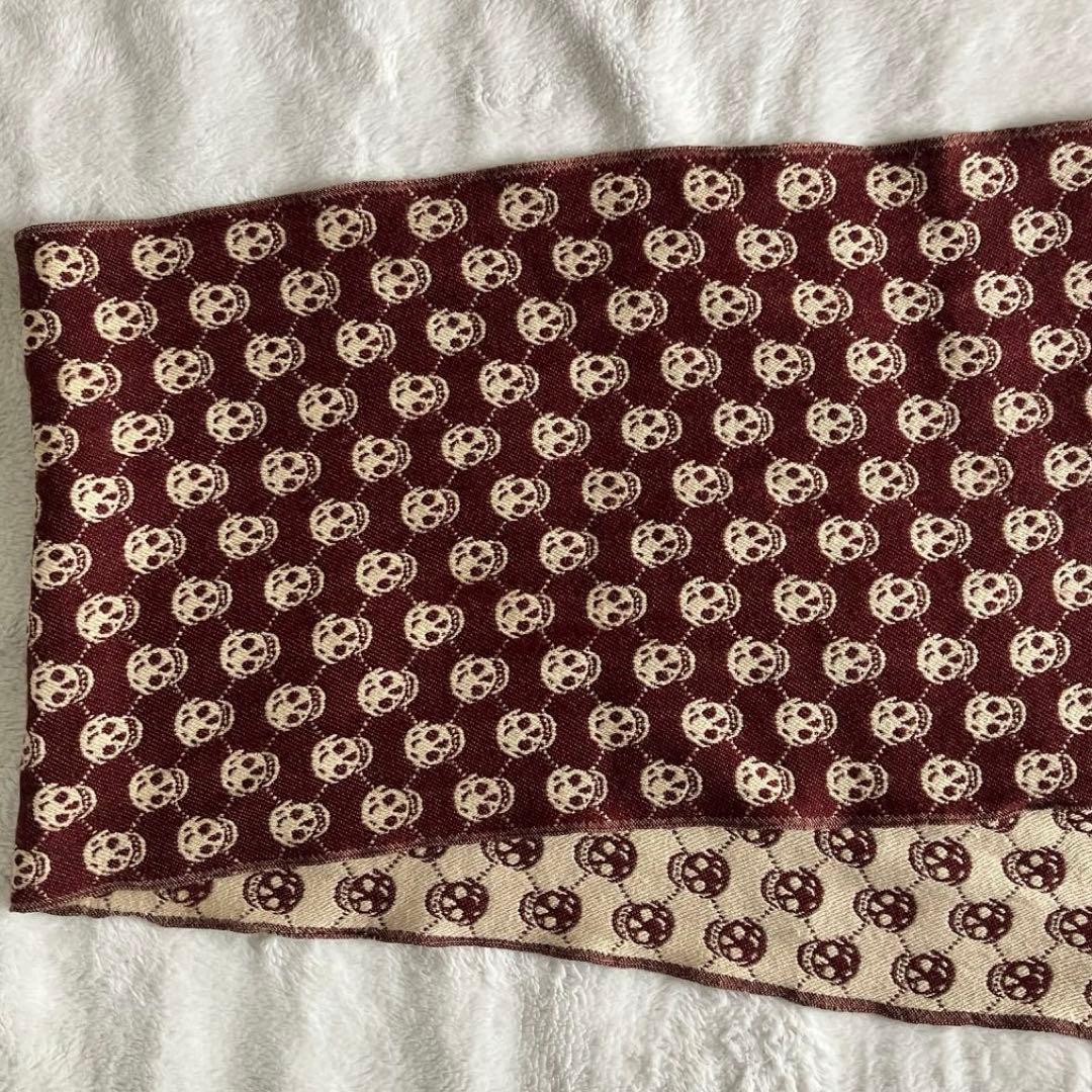 アレキサンダーマックイーン ウール スカルジャガード フリンジマフラー ブラウン