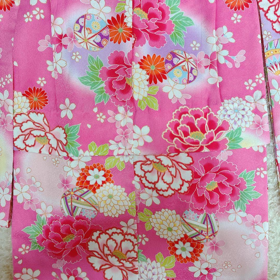 七五三 3歳 女の子 着物 被布セット ピンク 花柄 チェック