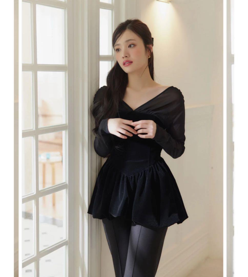 【mimiさん専用】polaura/ベロアビスチェバルーントップス/ブラック