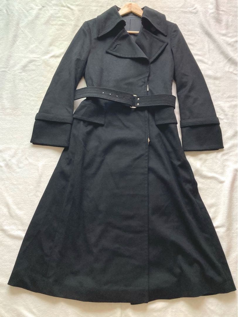 ARTISAN カシミヤ100% ロング・トレンチコート　13号　黒　美品