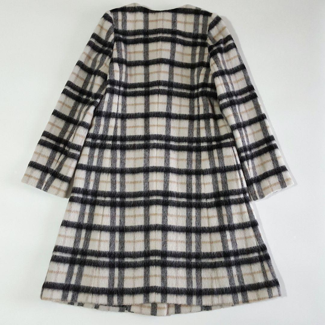 美品 TO BE CHIC MANTECO シャギーチェック ノーカラーコート