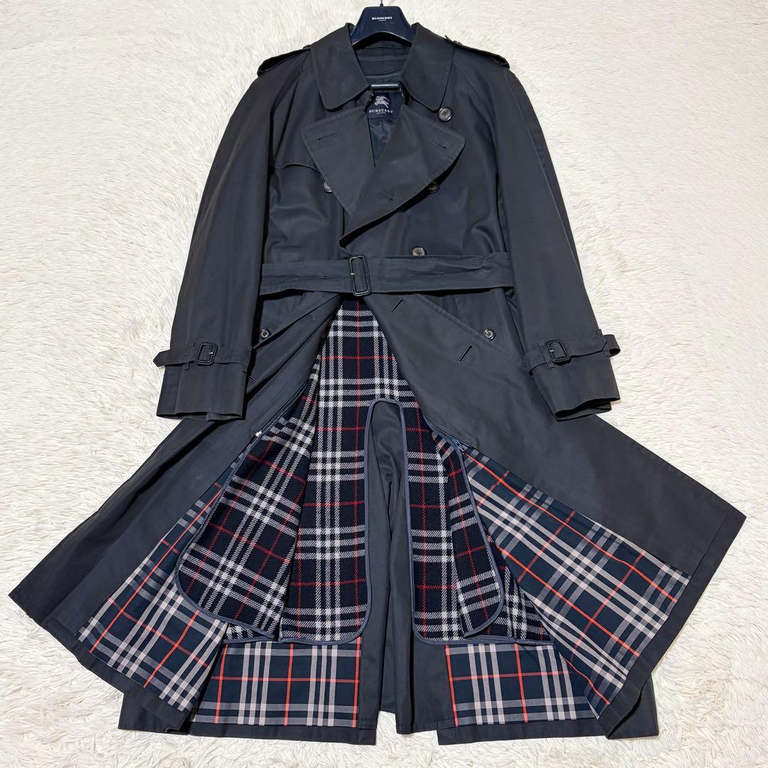 美品　バーバリーロンドン　トレンチ　羊毛　カシミヤ混　ベルト　チェック