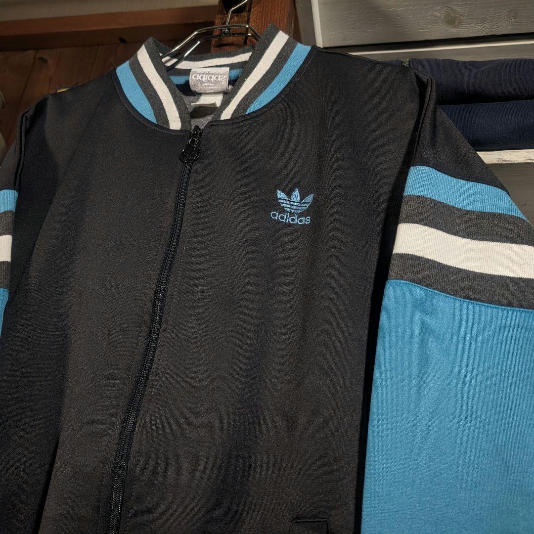 80s　old adidas ATPジャケット ワンポイント刺繍 ボーダー XL