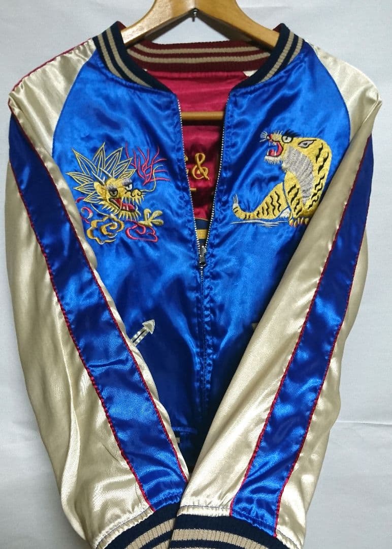 第5空軍奥尻島 龍虎 リバーシブル スカジャン OKUSHIRI レッド ブルー