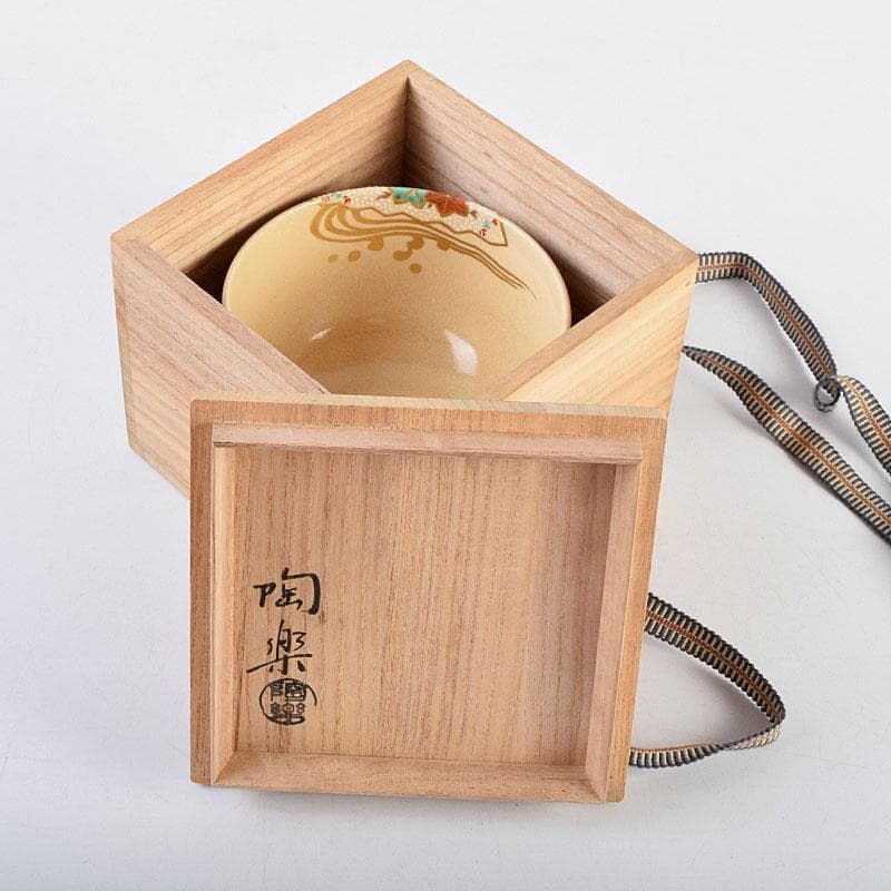 茶道具　京焼　森里陶楽造　色絵金彩　扇流絵　茶碗　共箱　C　8905