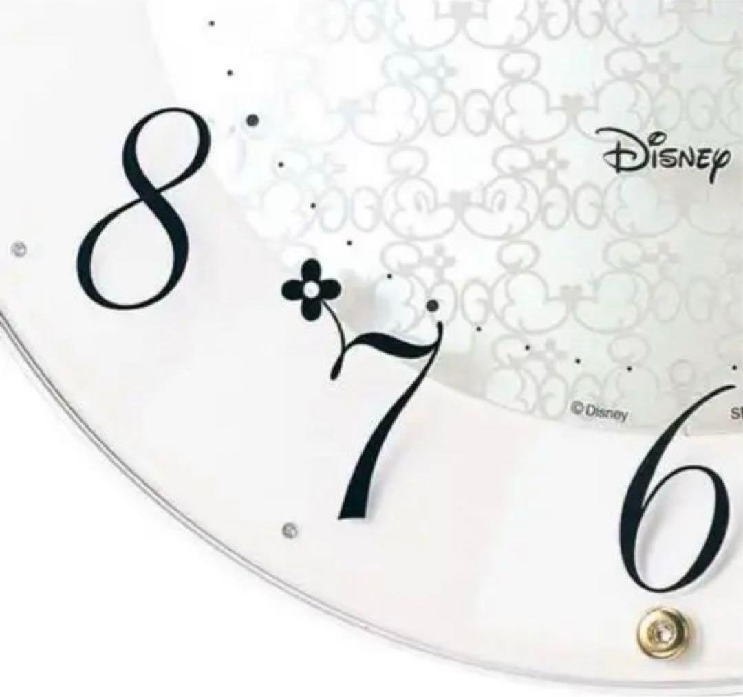 ディズニー ミッキーマウス　掛け時計 電波 白パール セイコー　クリスタル　花