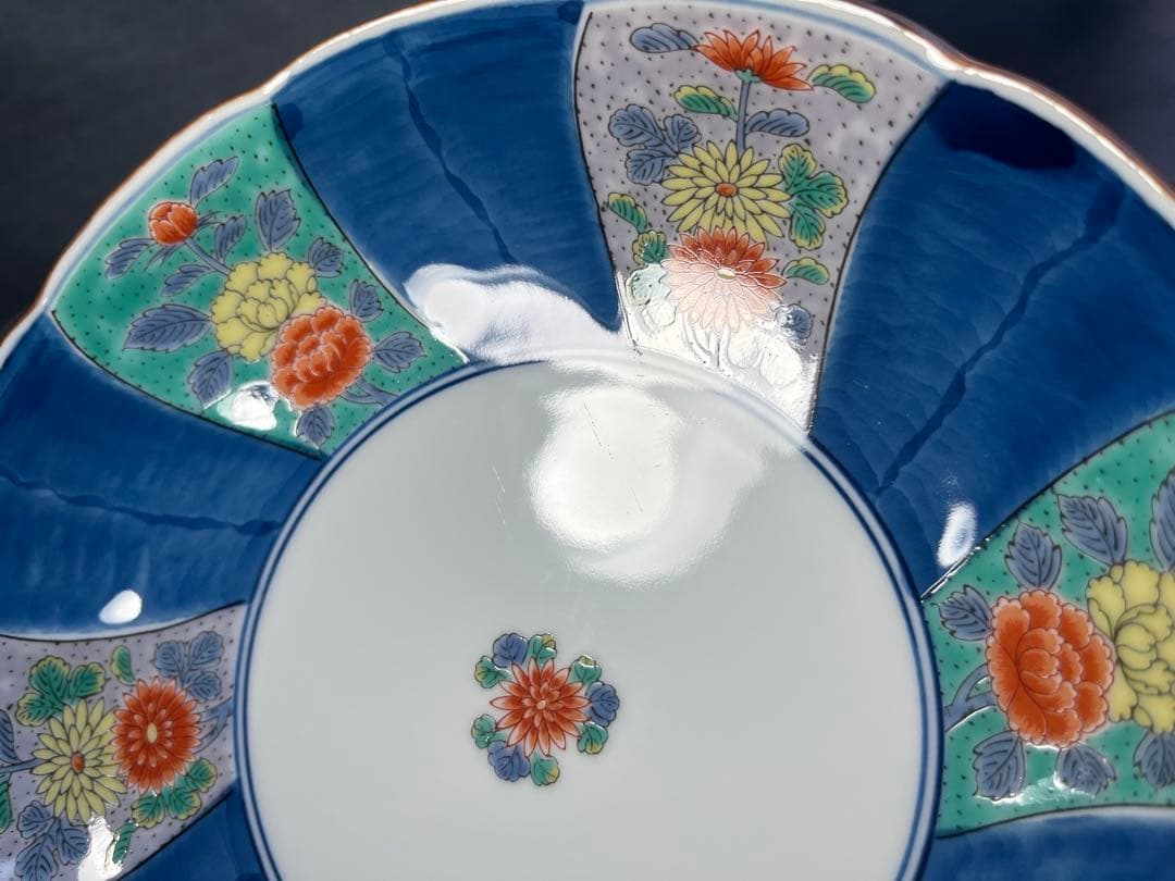 幸楽窯　染錦菊牡丹　輪花皿　六寸皿　中付揃　５枚