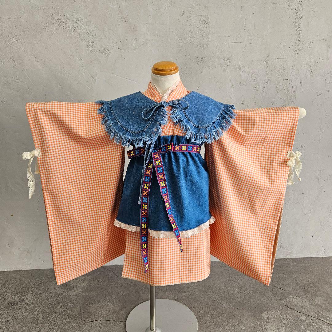 七五三　3歳　セパレート着物　デニムえり付き