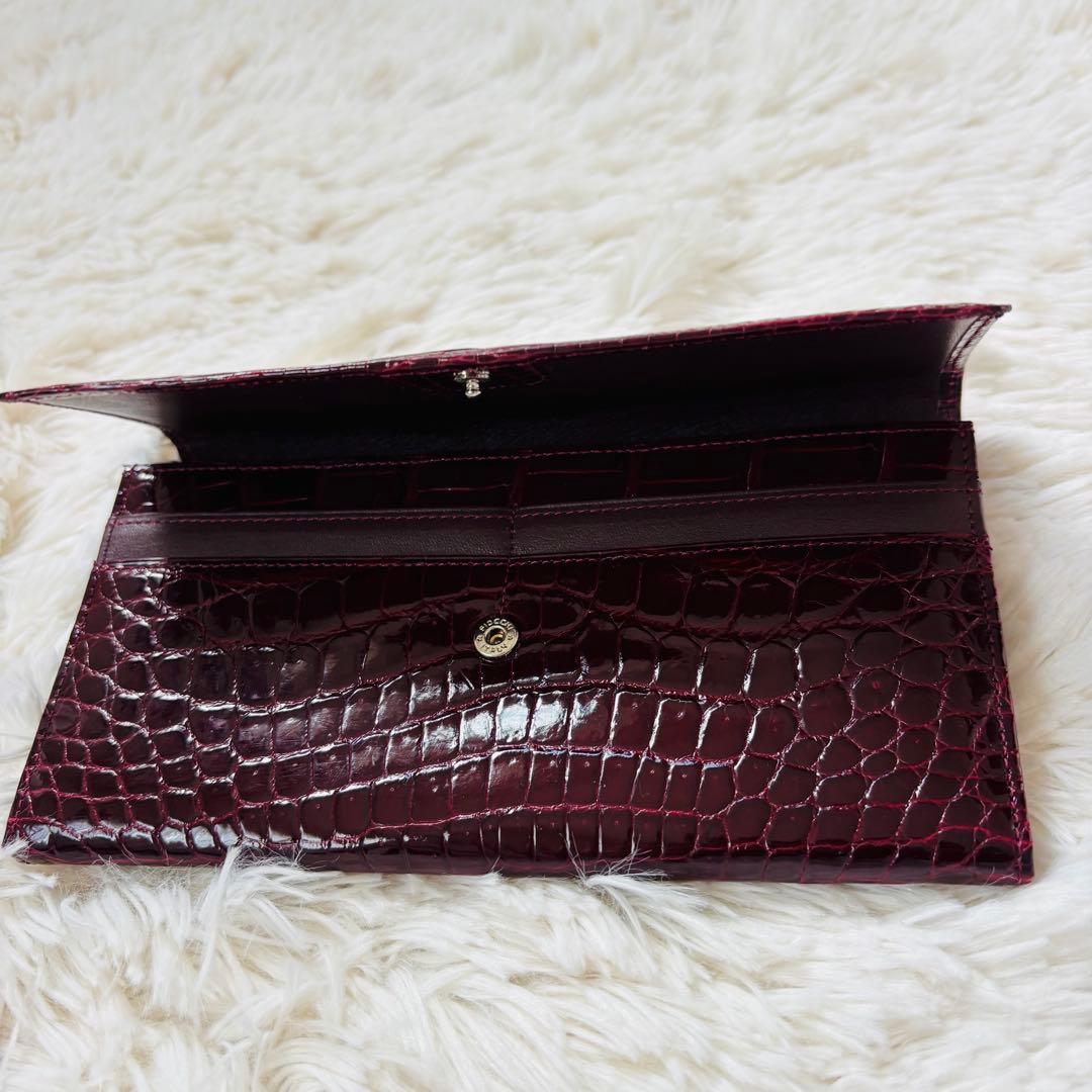 ＪＲＡ シャイニークロコダイル 長財布 ワインレッド 穿孔 クロコダイル 財布