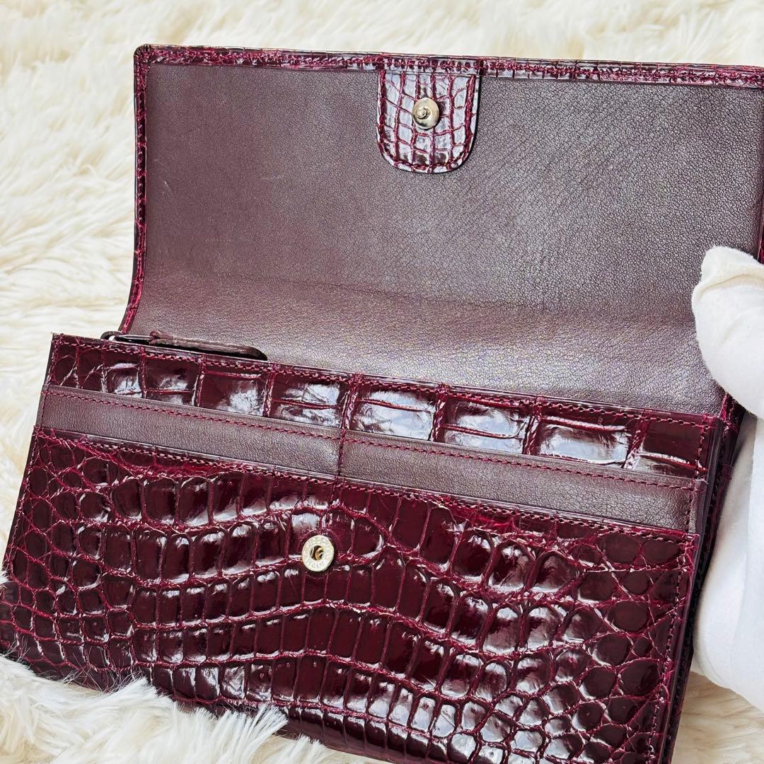 ＪＲＡ シャイニークロコダイル 長財布 ワインレッド 穿孔 クロコダイル 財布