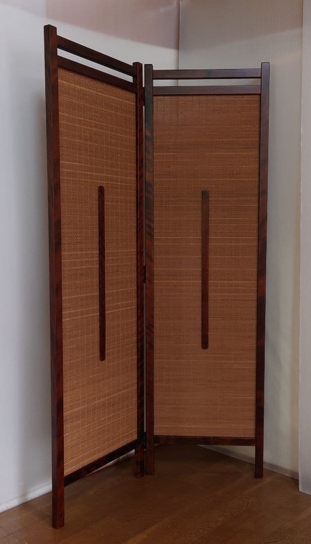２連衝立　折りたたみ式スクリーン　１台限定　燻し竹（竹簾）変わり織り使用