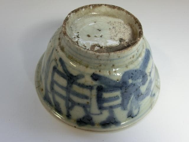 鉢■古い中国染付茶碗 人物絵 青華 経年貫入 茶碗 古碗 古玩 時代物 骨董品■