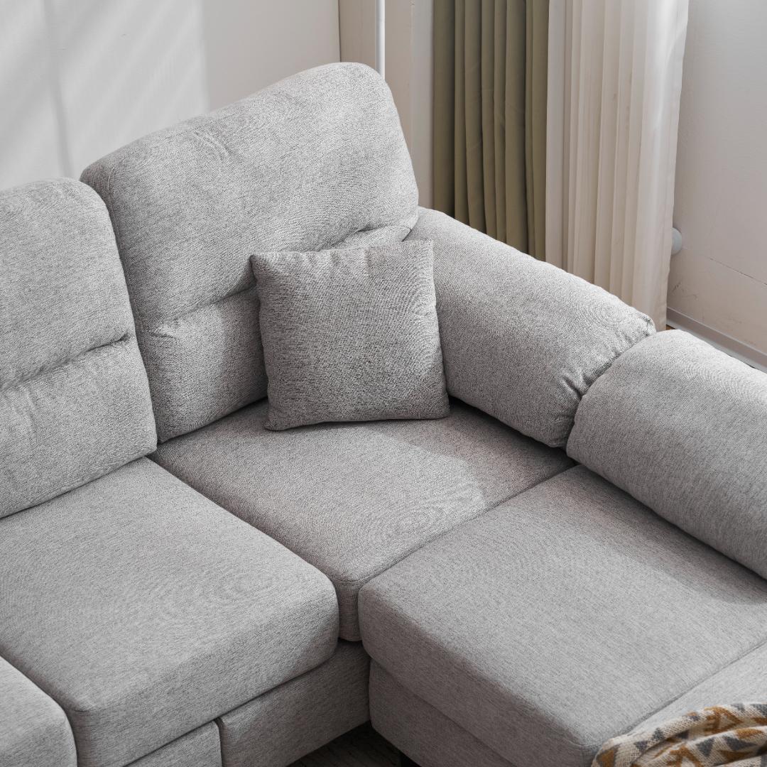 限定セール！ソファ　2-5人掛け　L字　クッション付き　肘付き　GREY