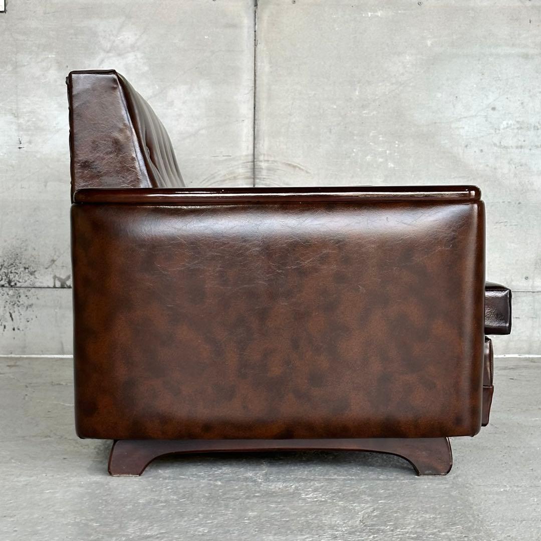 ★80s★ 昭和レトロ 3人掛けソファ 合皮 ブラウン ヴィンテージ 喫茶店什器