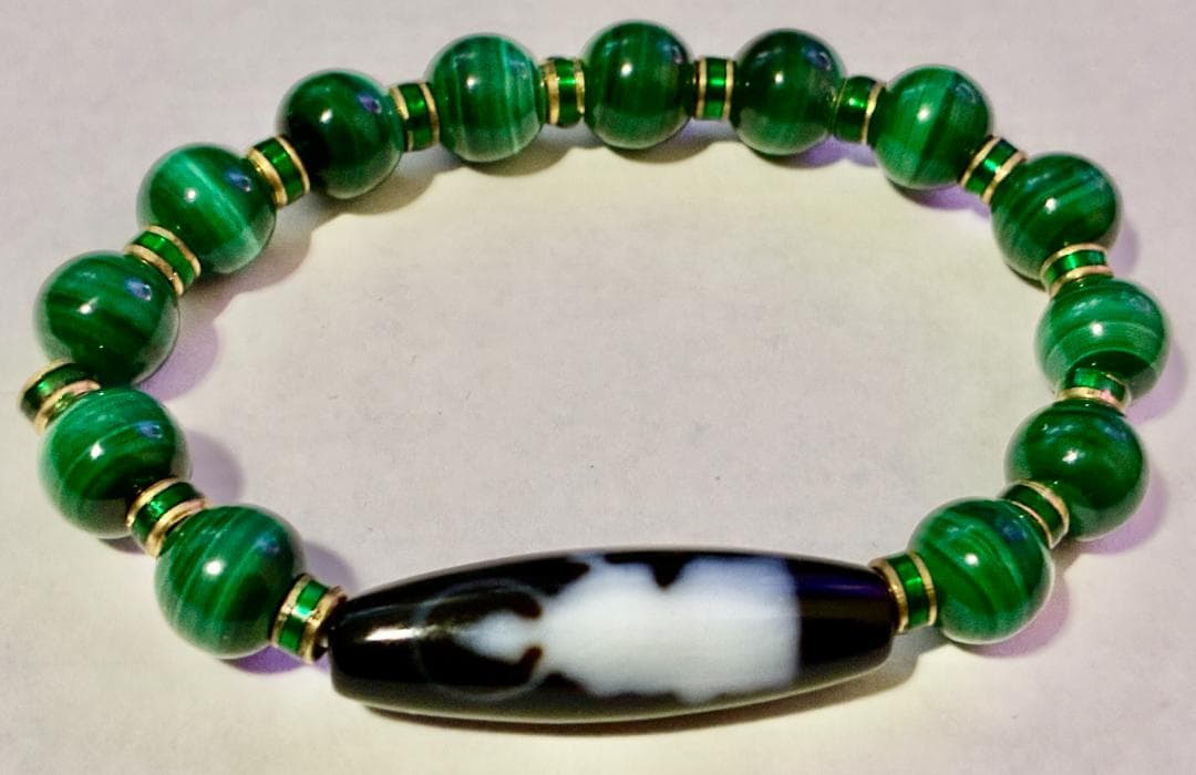 【芸事の女神様】弁財天彩帯観音天珠 マラカイトのブレスレット