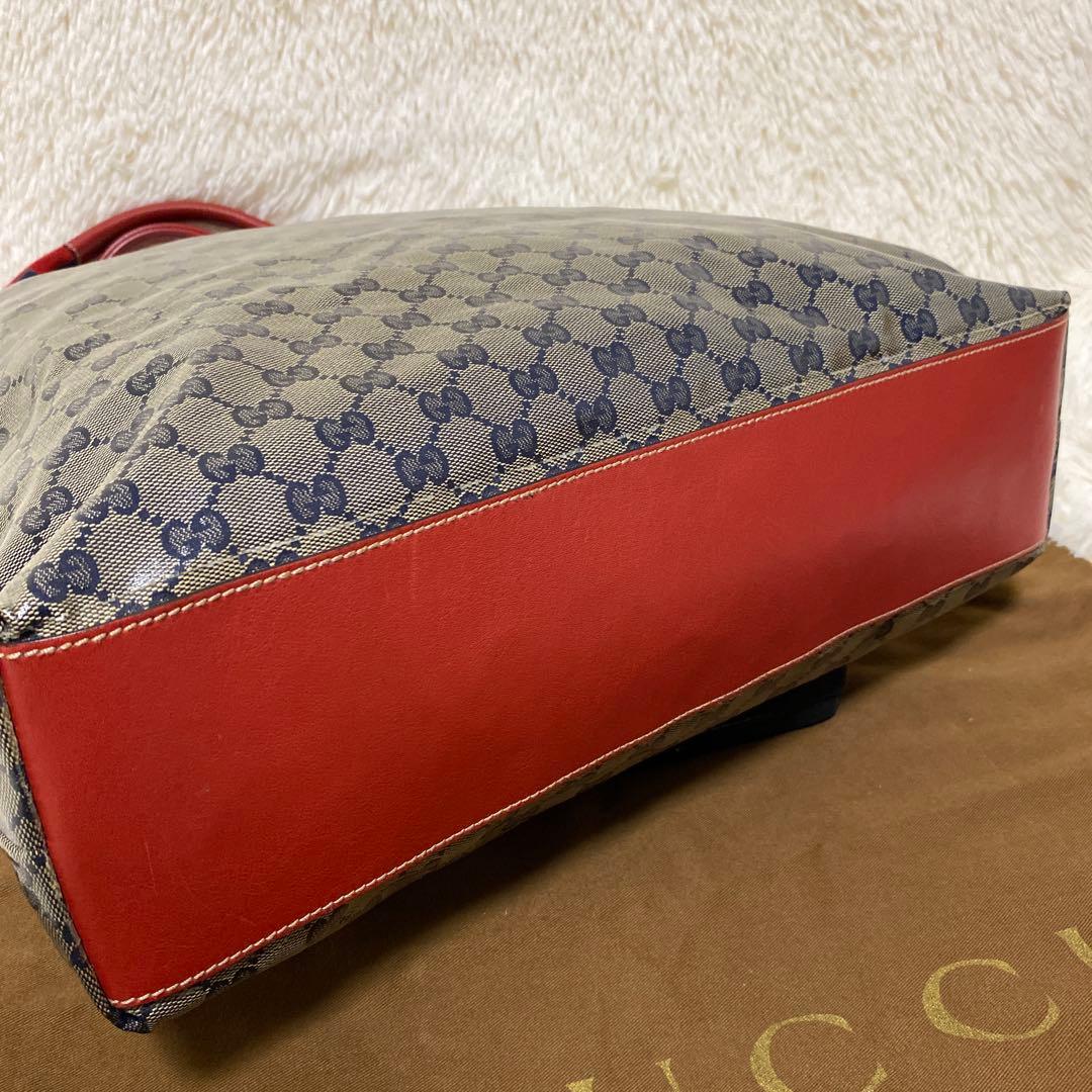 【美品】GUCCI トートバッグ GGキャンバス シェリーライン 大容量　希少