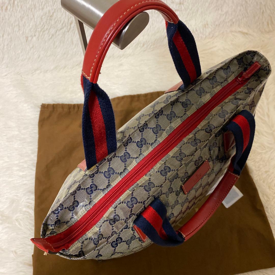 【美品】GUCCI トートバッグ GGキャンバス シェリーライン 大容量　希少