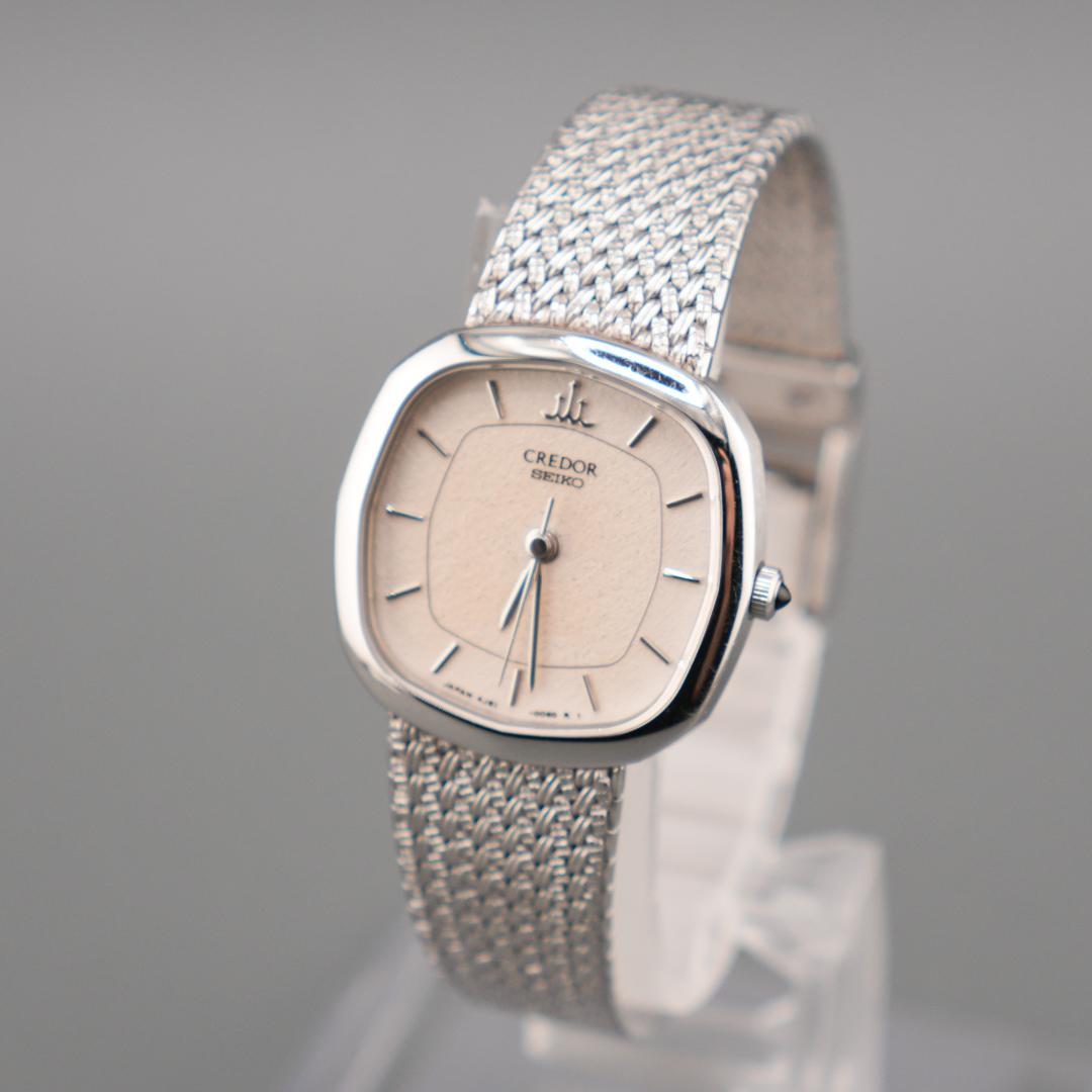 稼働 SEIKO CREDOR スクエア シルバー 腕時計 新品電池 クォーツ