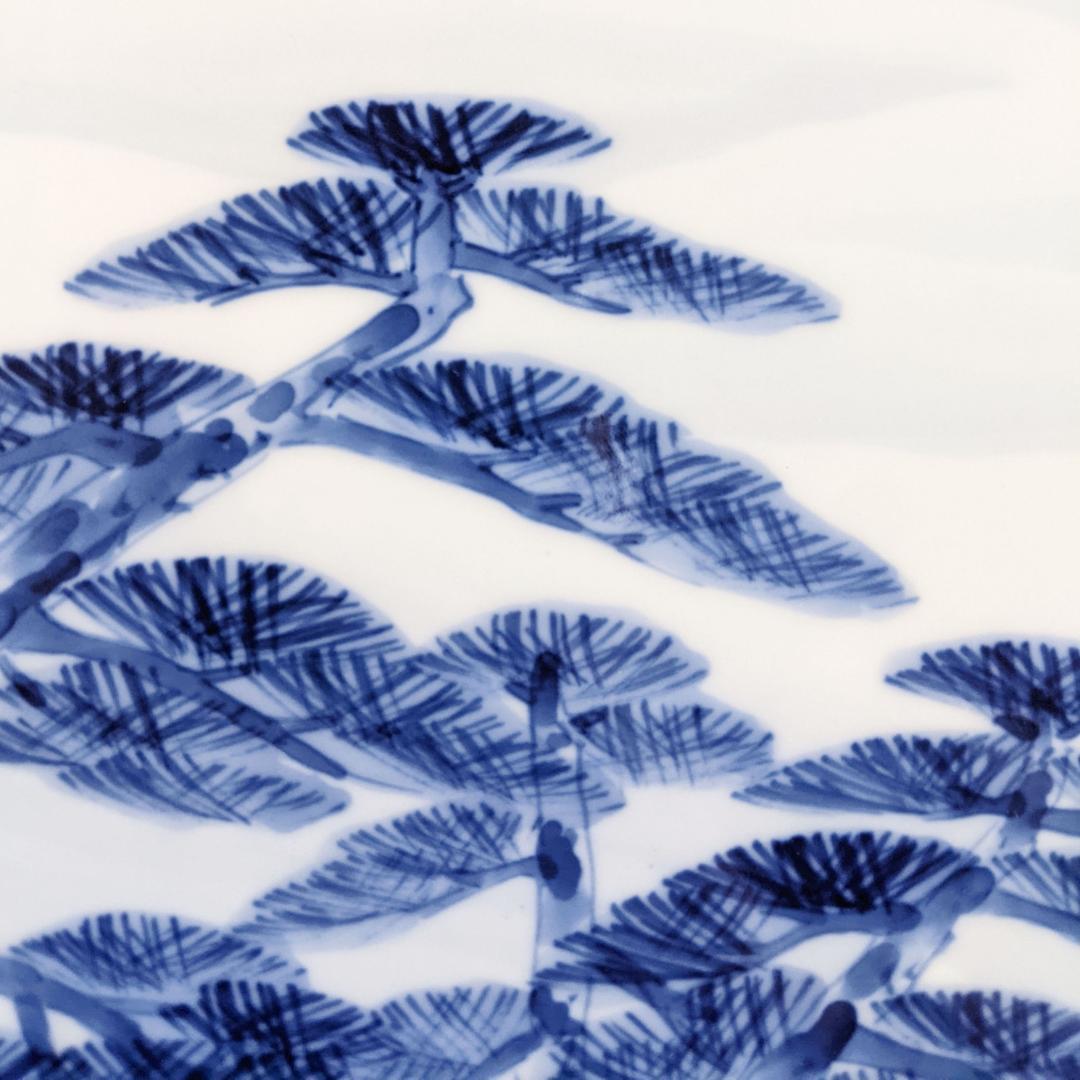 【陶板画】陶額 竹徳 陶印在 富士山図  染付 絵画 額装