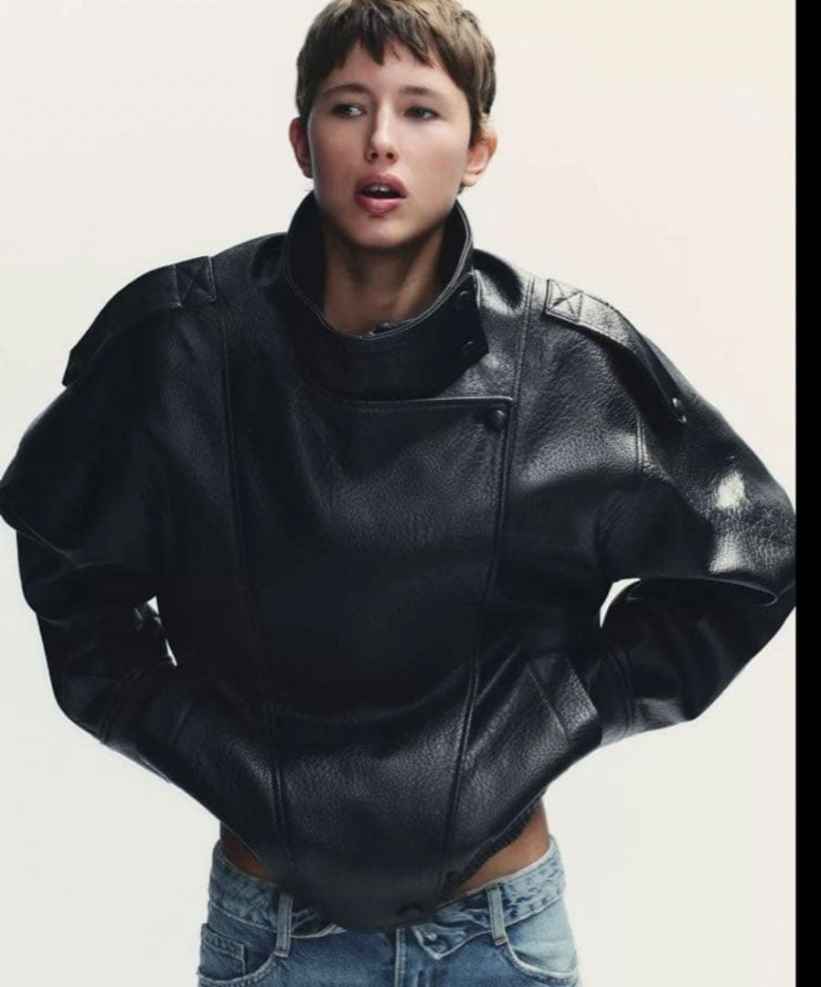 【ほぼ新品】ZARA レザー　ジャケット　大人気　ブラック　YSL M バズり