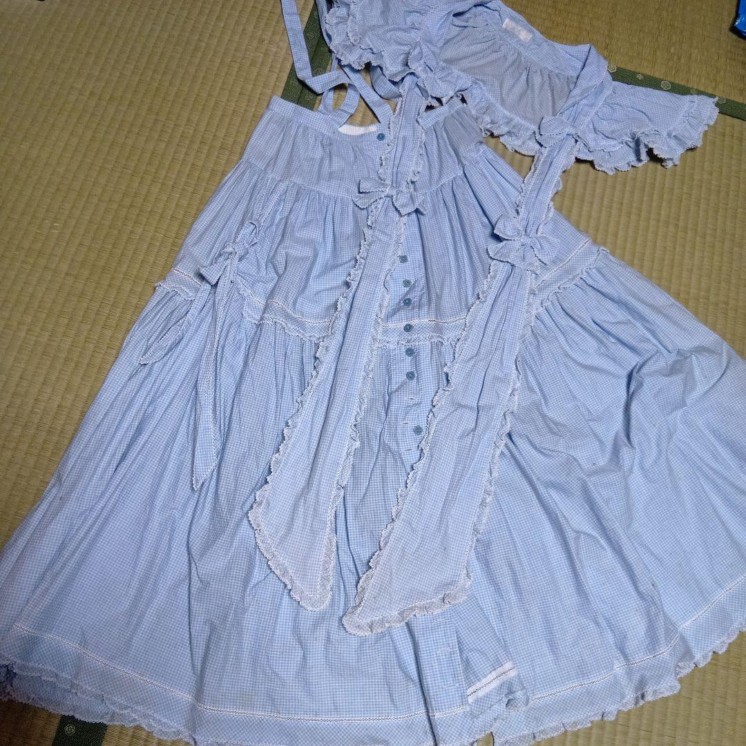訳あり　カネコイサオ　ギンガムチェック吊りスカート・ケープ