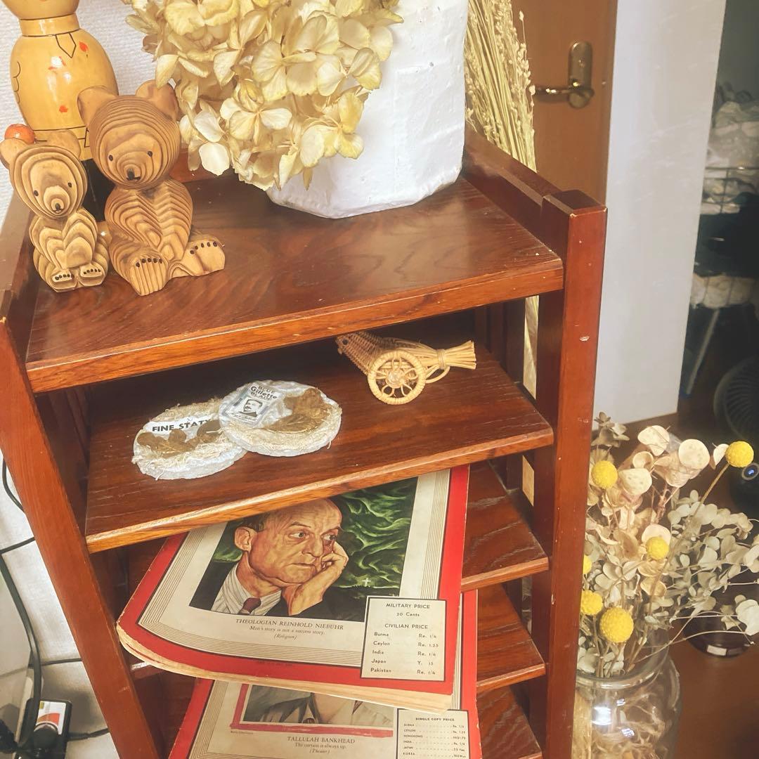 昭和レトロ オールドカリモク シューズラック 下駄箱 花台 電話代 木製 小棚