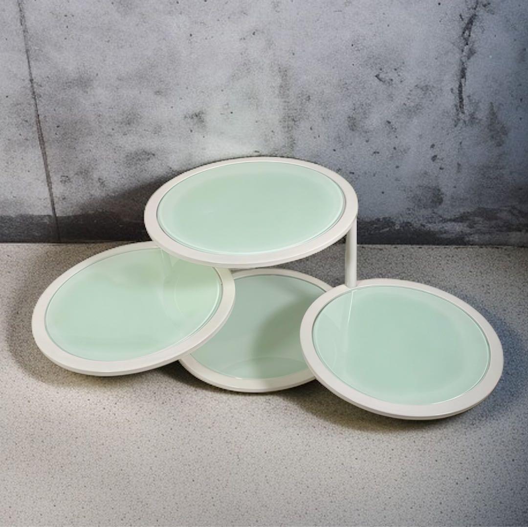 HR835 ミッドセンチュリー　レトロ　ガラステーブル　4枚　丸テーブル